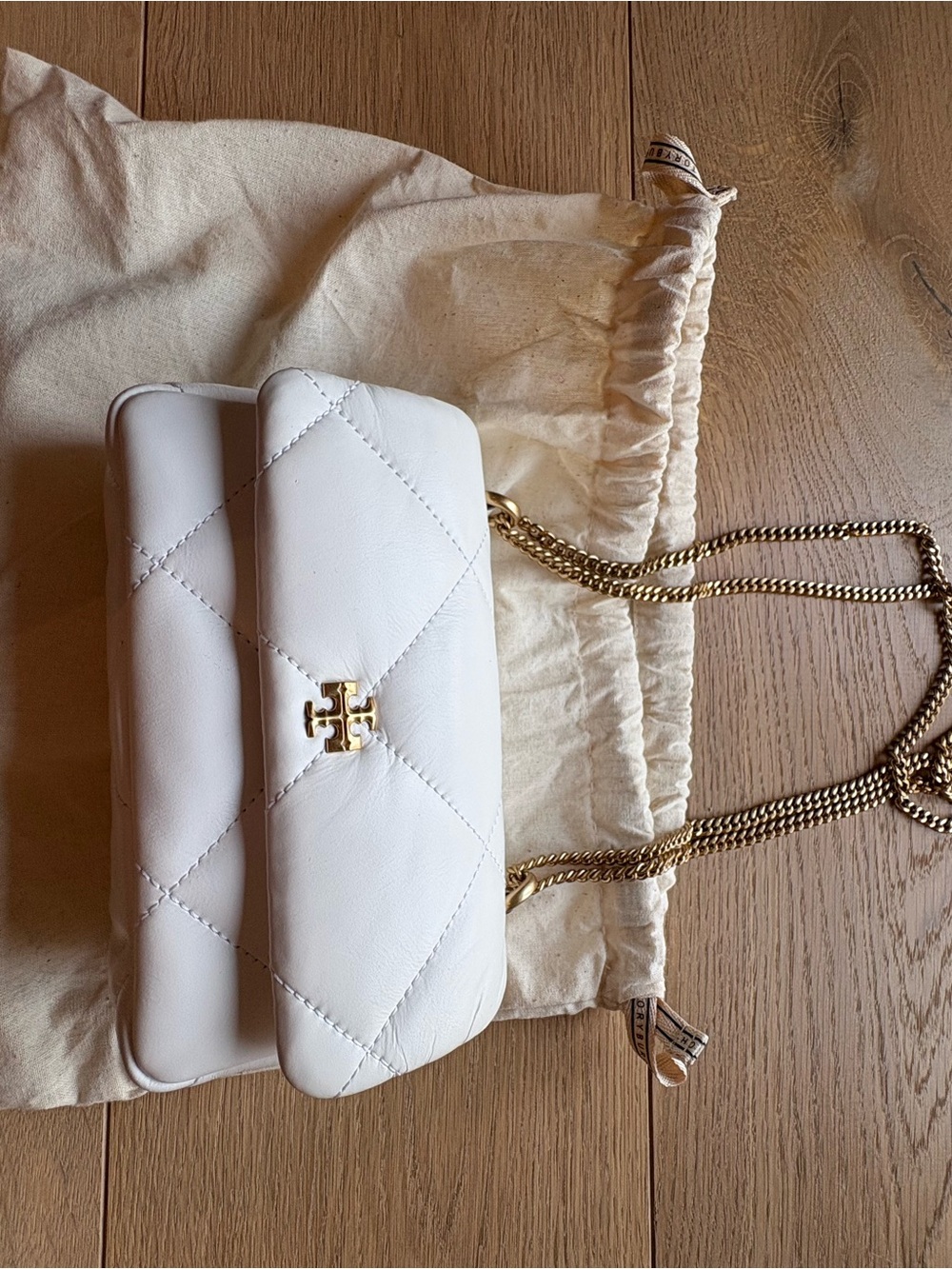 Tory Burch White Mini Kira Diamond Quilt Flap Bag